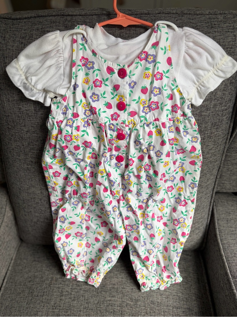 Vintage fruit strawberry floral overalls 2T